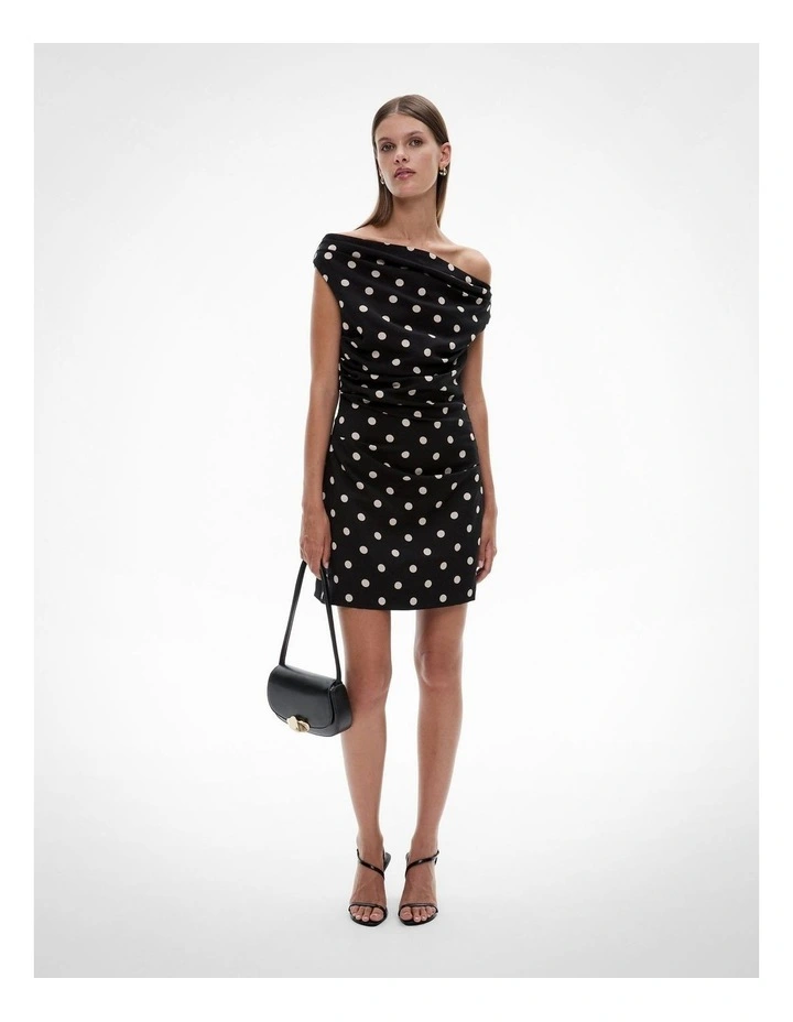 Off Shoulder Mini Dress in Multi Spot image 2