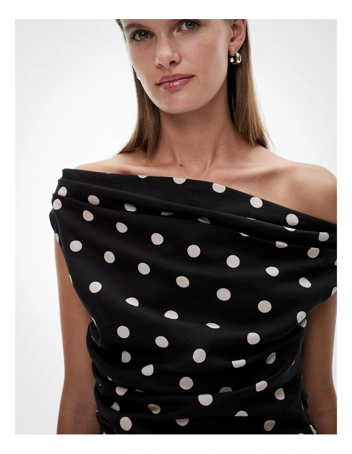 Off Shoulder Mini Dress in Multi Spot image 3