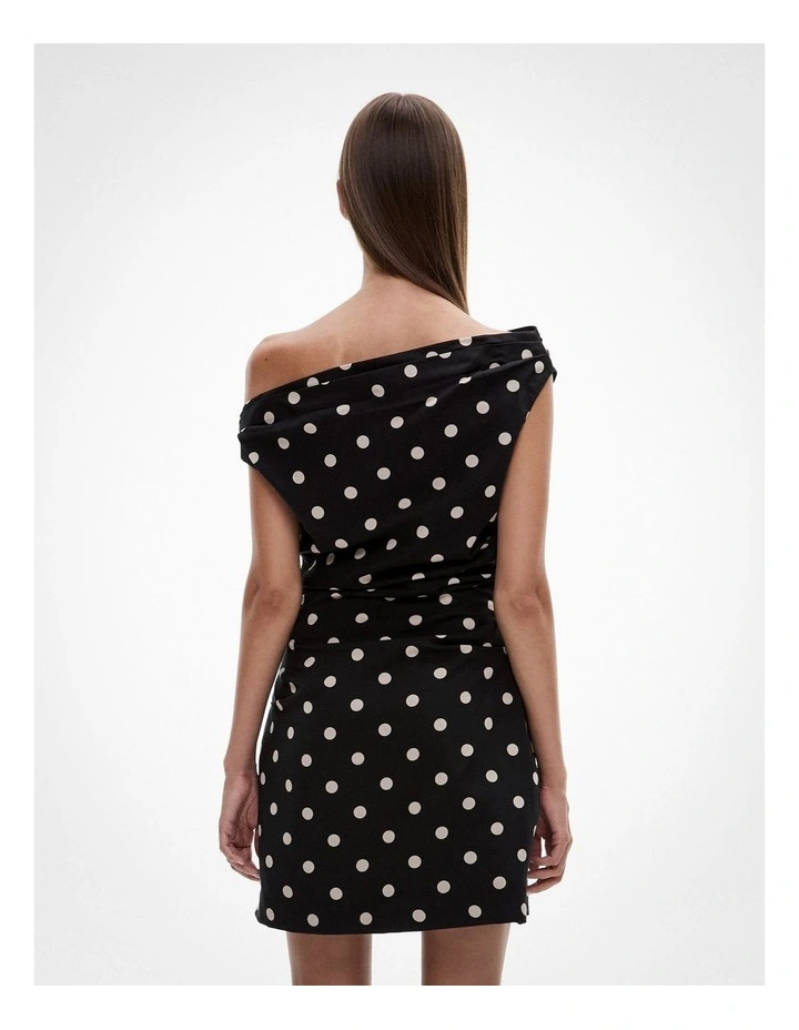 Off Shoulder Mini Dress in Multi Spot image 4