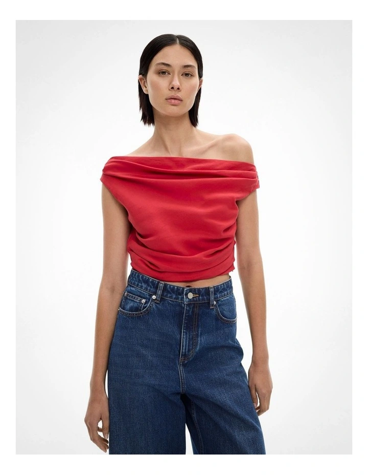 Off Shoulder Top in Flame Red image 1