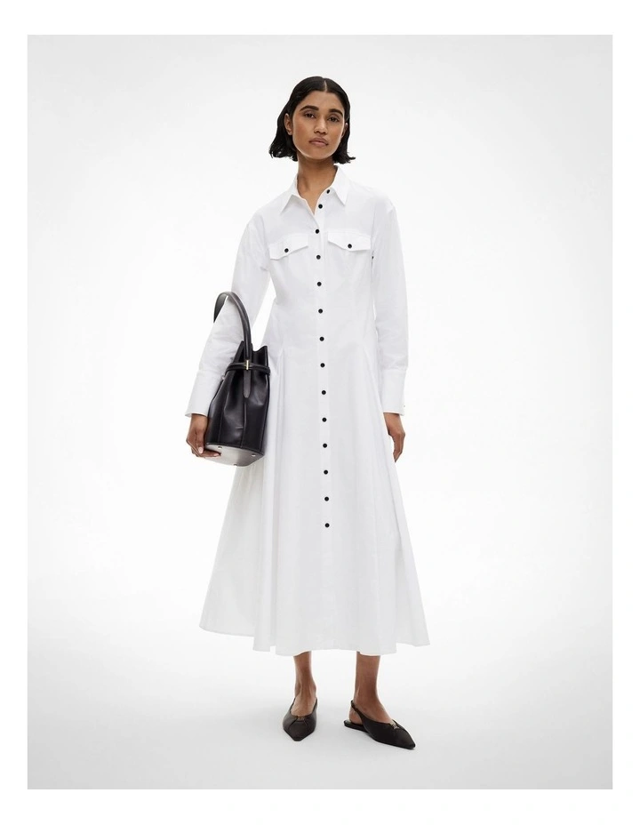 Godet Shirt Dress in Fresh White image 1