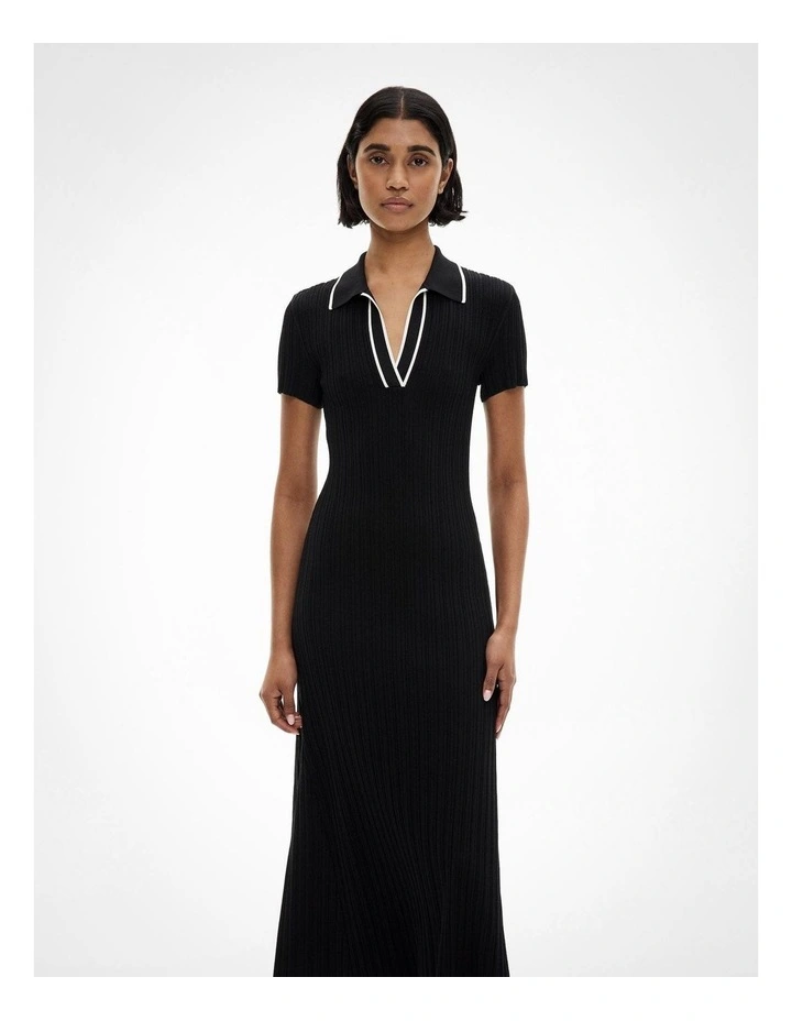 Polo Rib Knit Dress in Black image 2