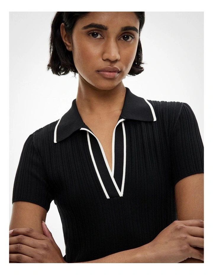 Polo Rib Knit Dress in Black image 3