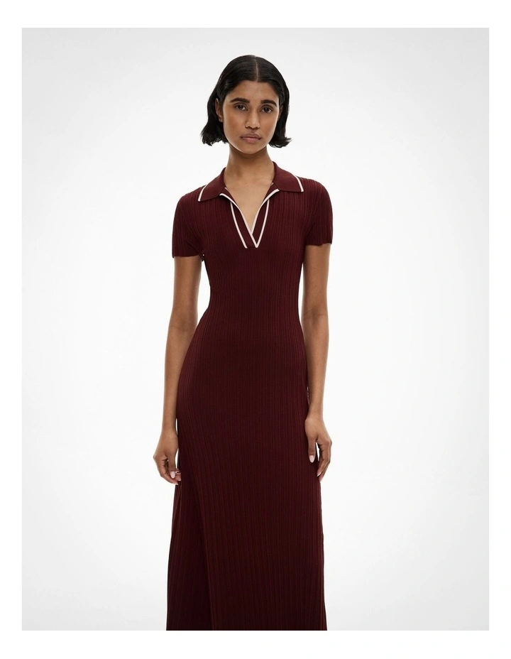 Polo Rib Knit Dress in Bordeaux image 2