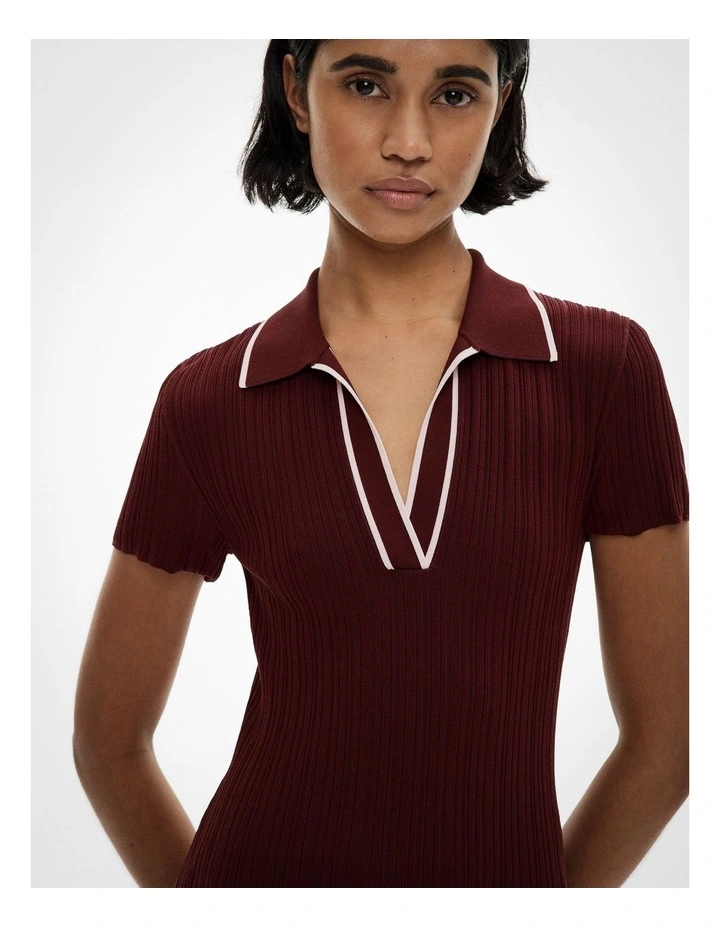 Polo Rib Knit Dress in Bordeaux image 3