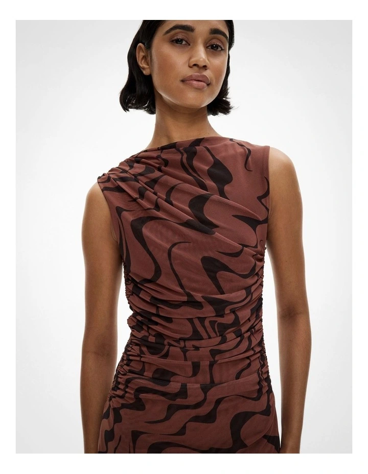 Mesh Drape Tank Dress in Maple Rose Print image 3