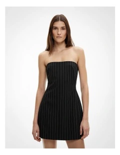 Strapless Mini Dress in Black Stripe