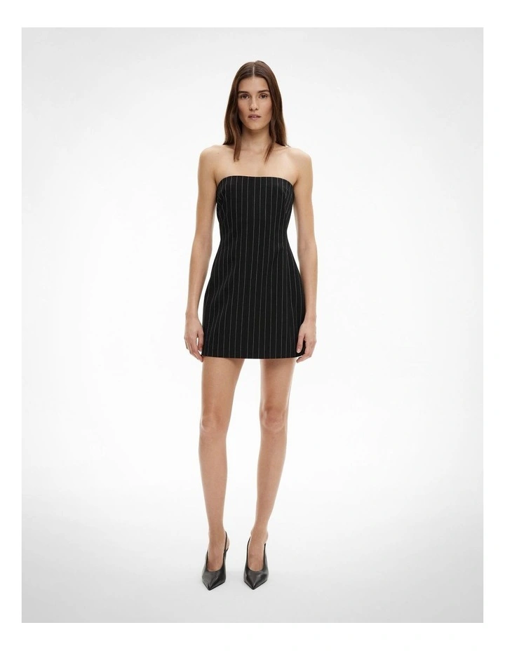 Strapless Mini Dress in Black Stripe image 2