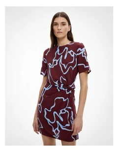 Knot Detail Mini Dress in Bordeaux Print