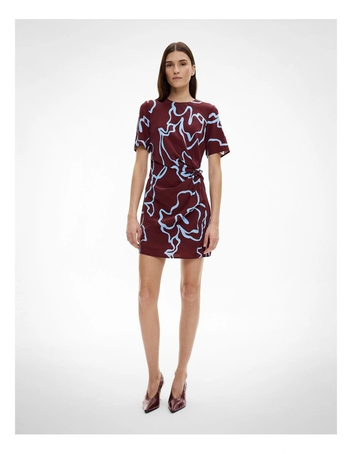 Knot Detail Mini Dress in Bordeaux Print image 2