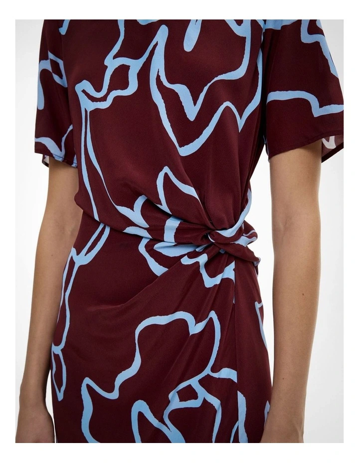 Knot Detail Mini Dress in Bordeaux Print image 3
