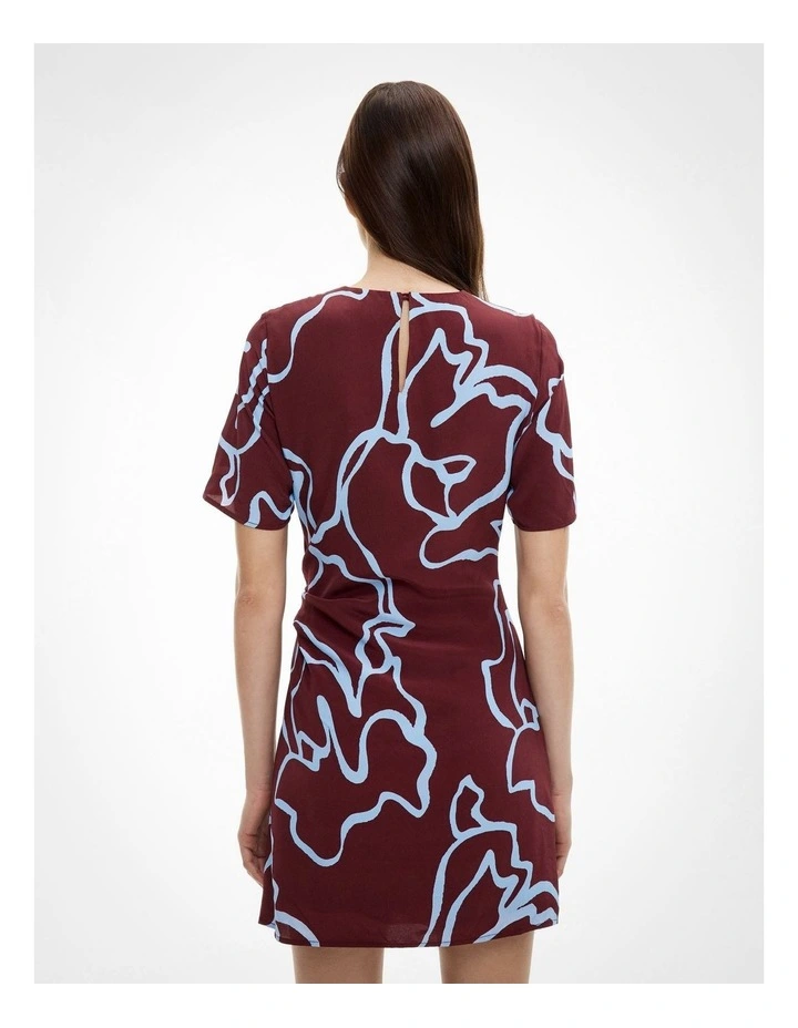 Knot Detail Mini Dress in Bordeaux Print image 4