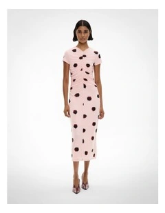 Gather Mesh Dress in Powder Print