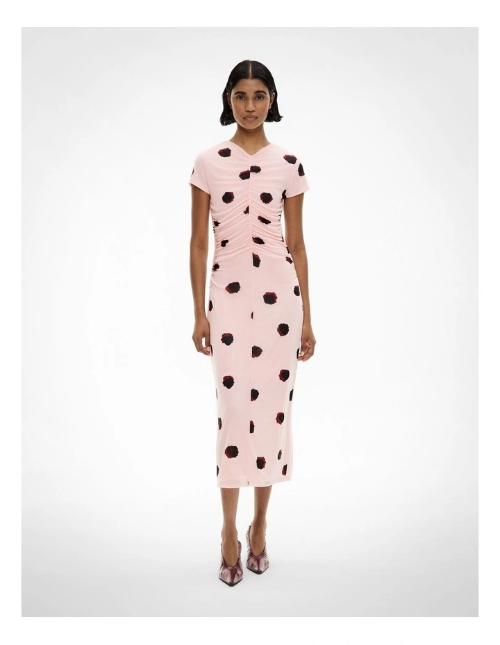Gather Mesh Dress in Powder Print image 1