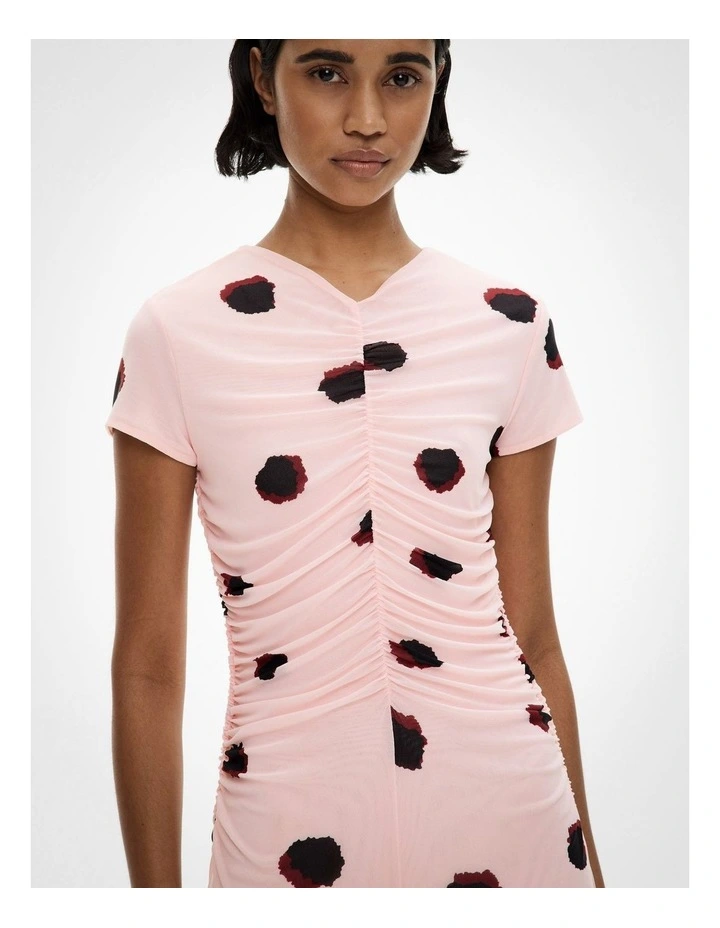 Gather Mesh Dress in Powder Print image 3