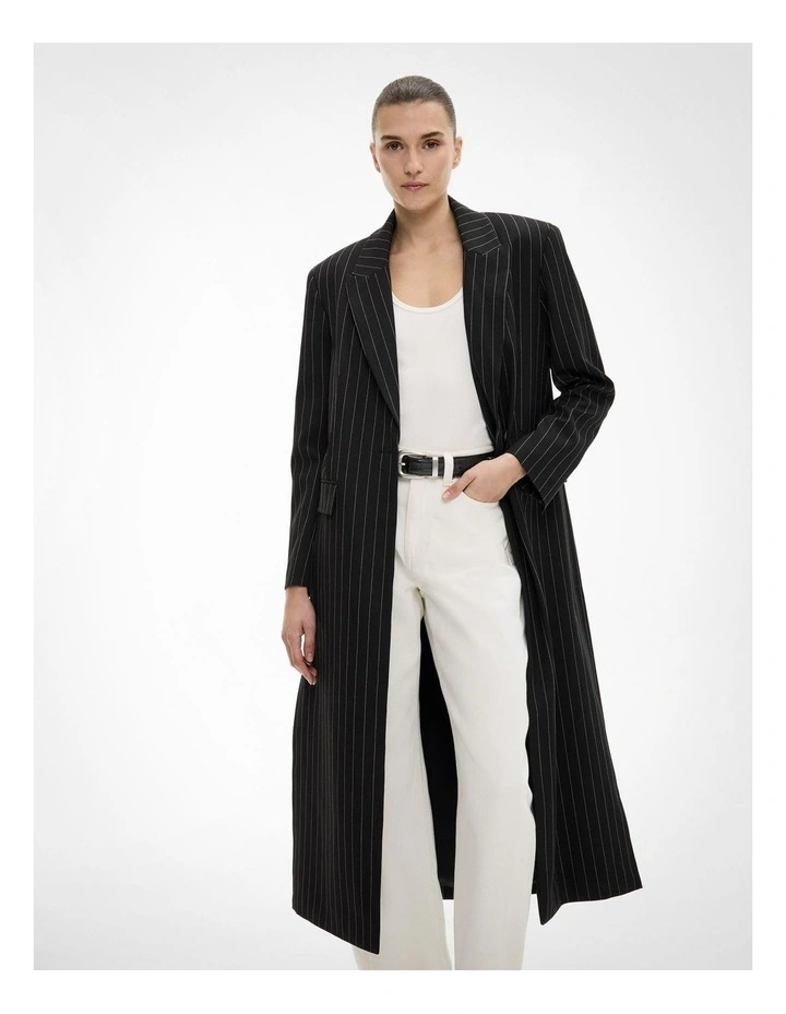 Pinstripe Coat in Black image 1