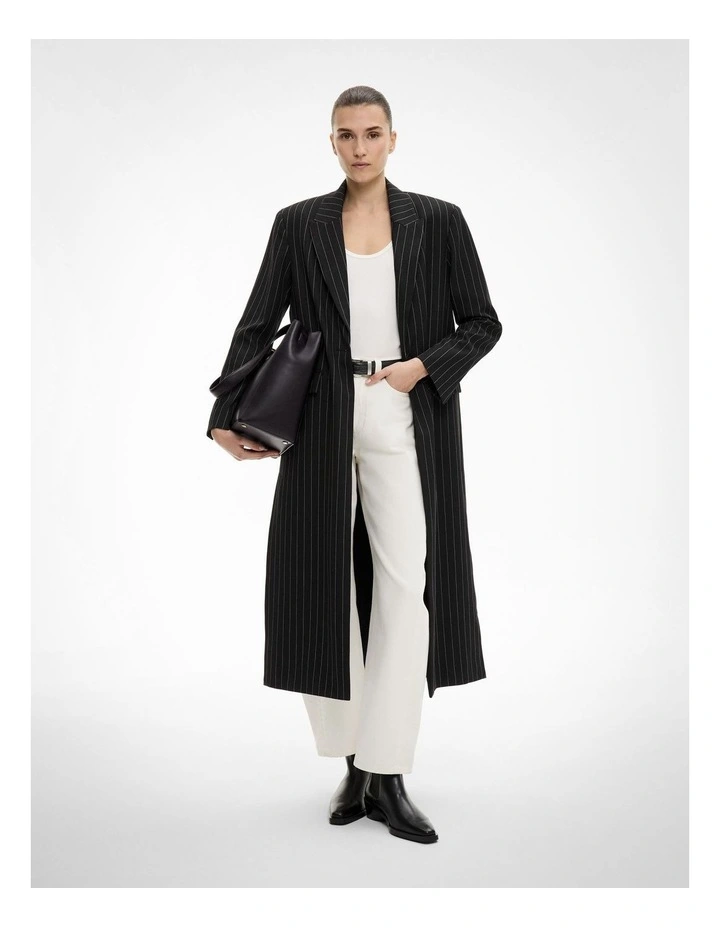 Pinstripe Coat in Black image 2