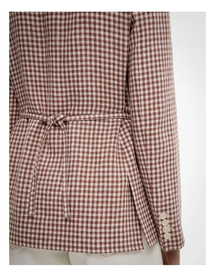 Tie Detail Linen Blazer in Maple Gingham image 4