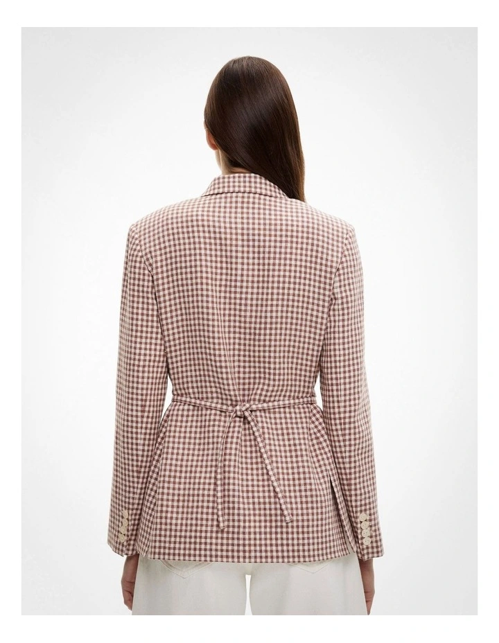 Tie Detail Linen Blazer in Maple Gingham image 5