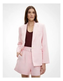 Tie Detail Linen Blazer in Powder