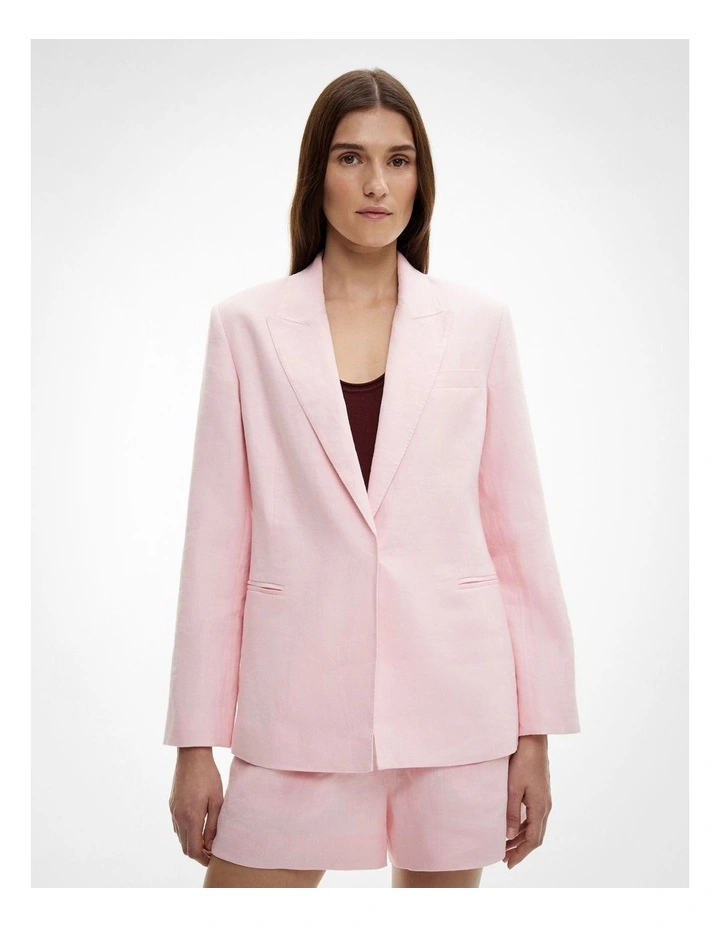 Tie Detail Linen Blazer in Powder image 3