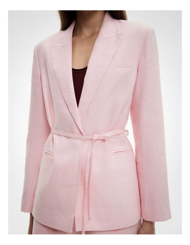 Tie Detail Linen Blazer in Powder image 4