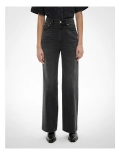 Button Detail Jeans in Washed Black
