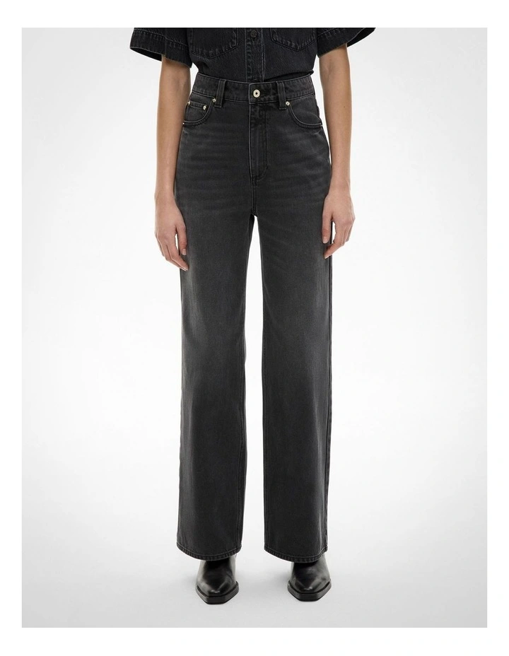 Button Detail Jeans in Washed Black image 1