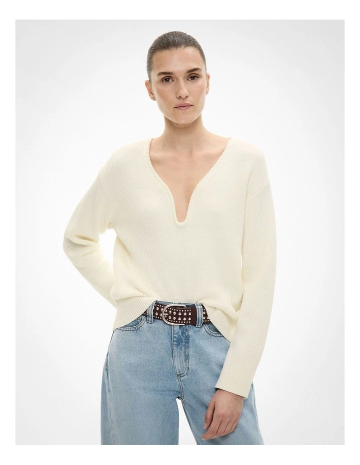 Shaped Neck Knit Jumper in Chalk image 1