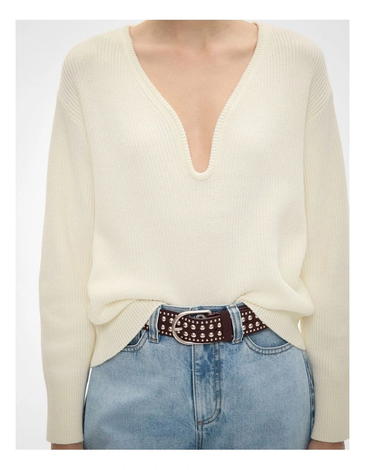 Shaped Neck Knit Jumper in Chalk image 3