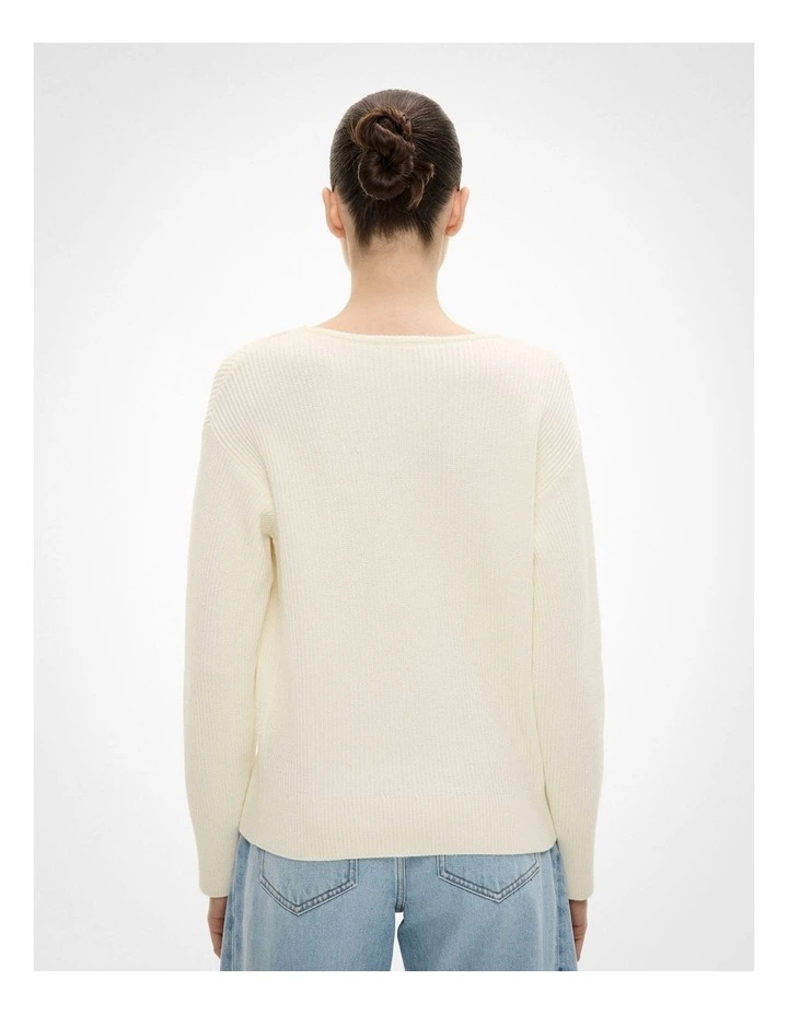 Shaped Neck Knit Jumper in Chalk image 4