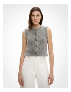 Fluffy Crew Knit Vest in Grey Marle