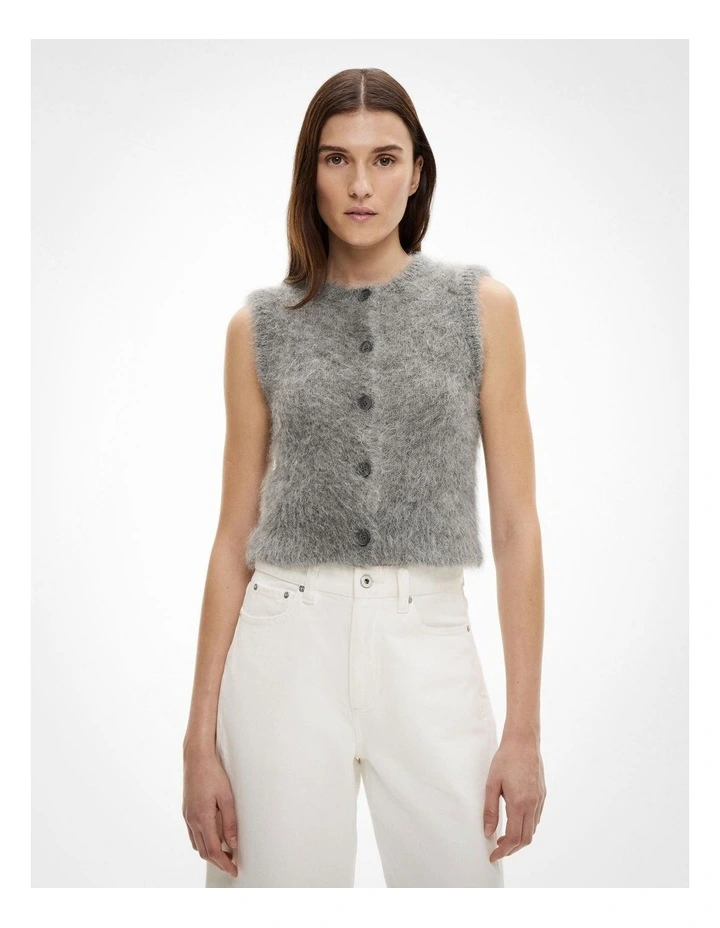 Fluffy Crew Knit Vest in Grey Marle image 1