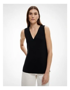 Knit Longline Tank Top in Black