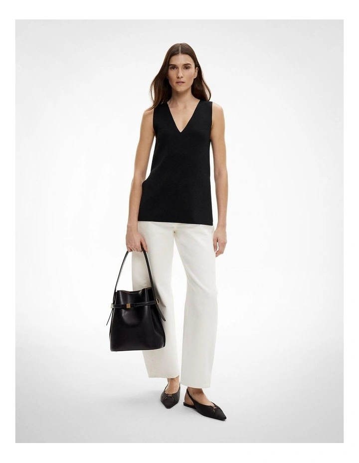 Knit Longline Tank Top in Black image 2