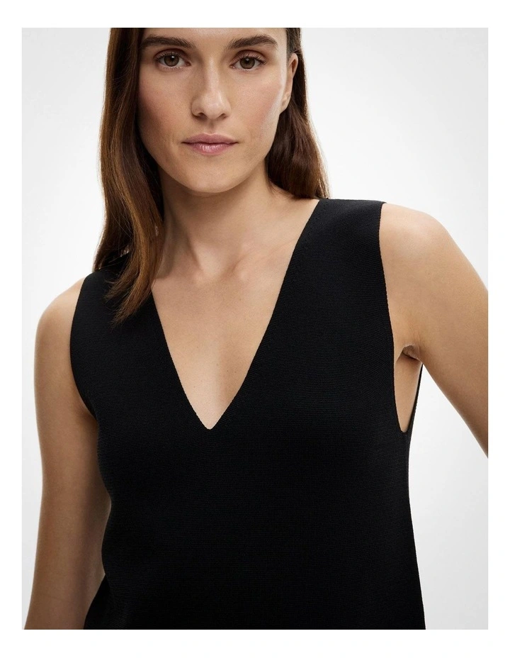 Knit Longline Tank Top in Black image 3