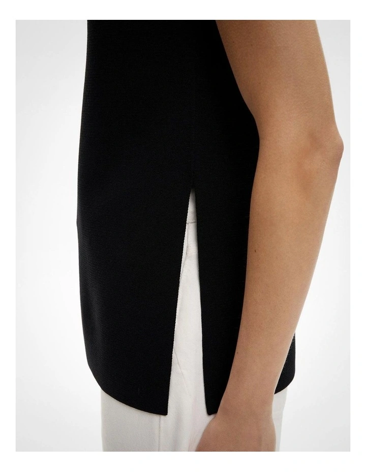 Knit Longline Tank Top in Black image 4