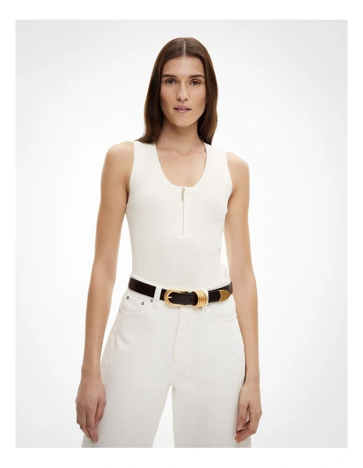 Zip Front Knit Tank Top in Fresh White image 1
