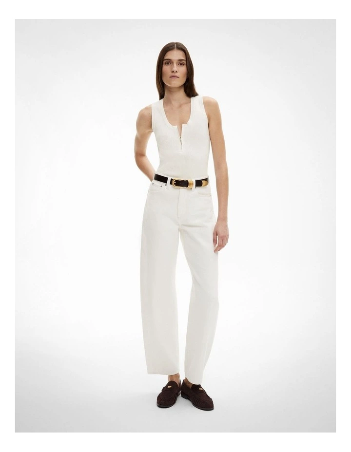 Zip Front Knit Tank Top in Fresh White image 2