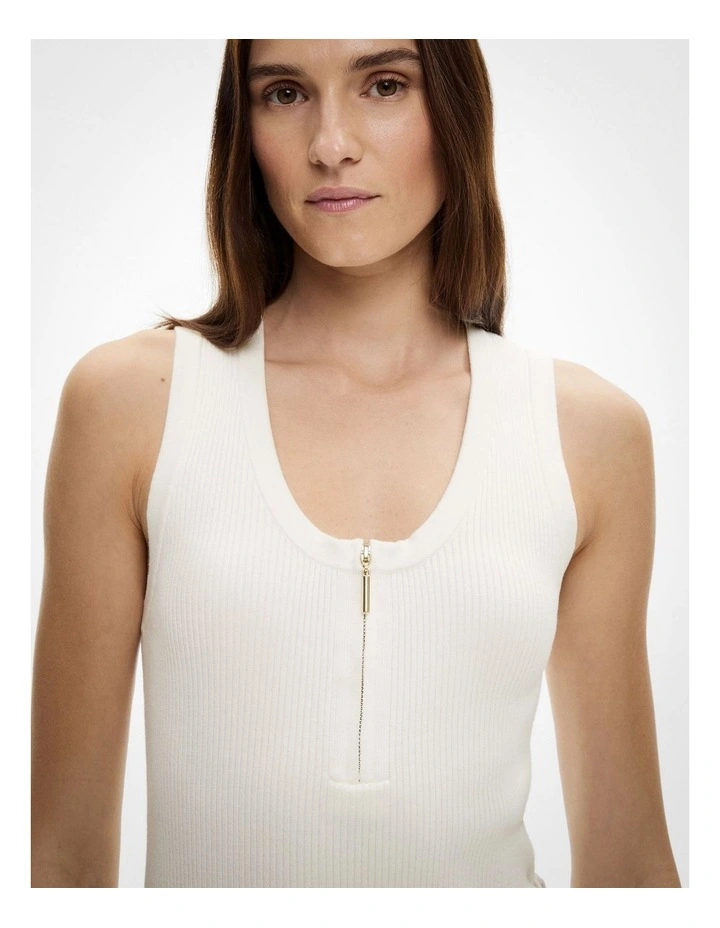 Zip Front Knit Tank Top in Fresh White image 3