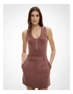Zip Front Knit Tank Top in Maple Rose