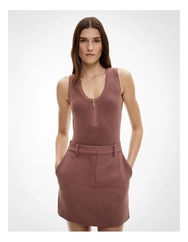 Zip Front Knit Tank Top in Maple Rose image 1