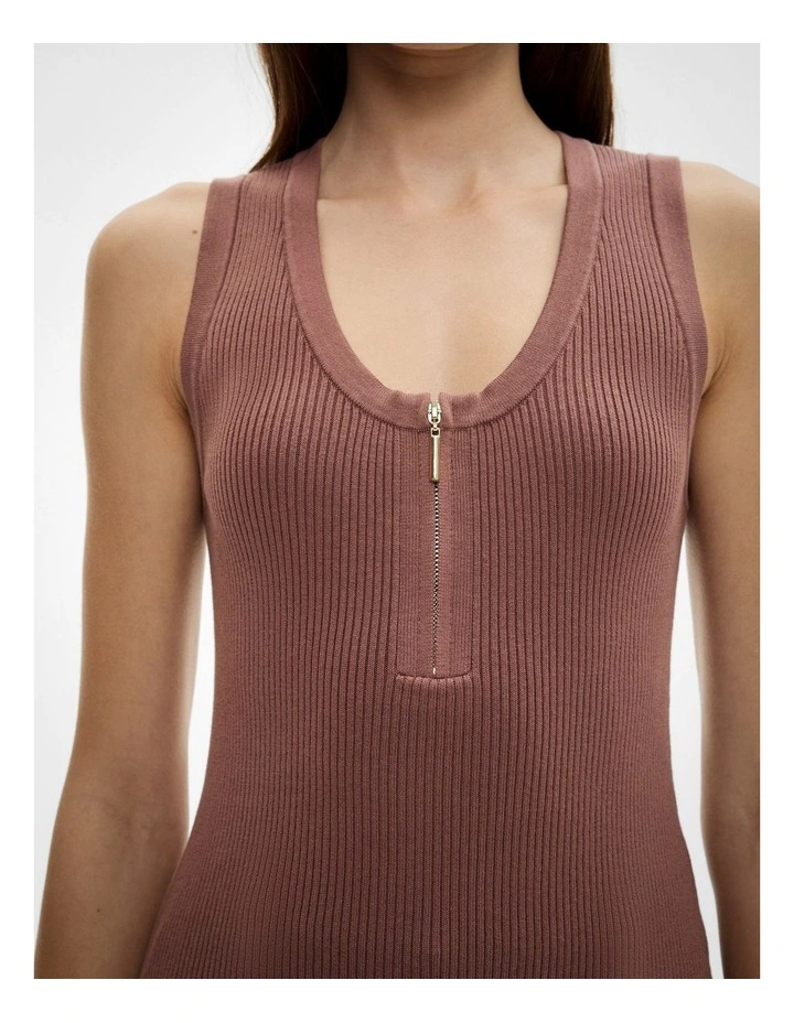 Zip Front Knit Tank Top in Maple Rose image 3