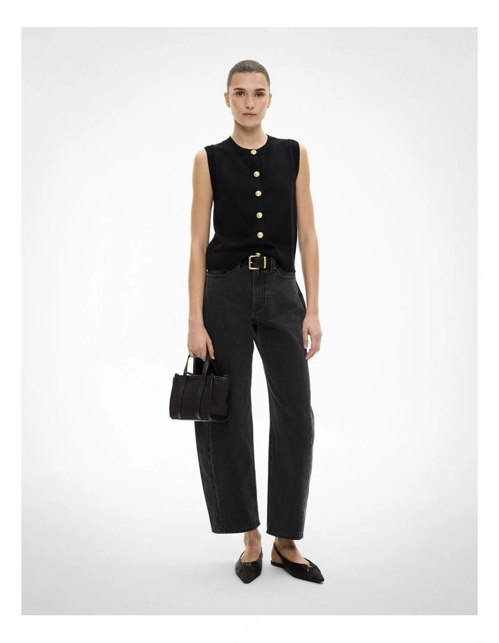 Knit Button Tank Top in Black image 2