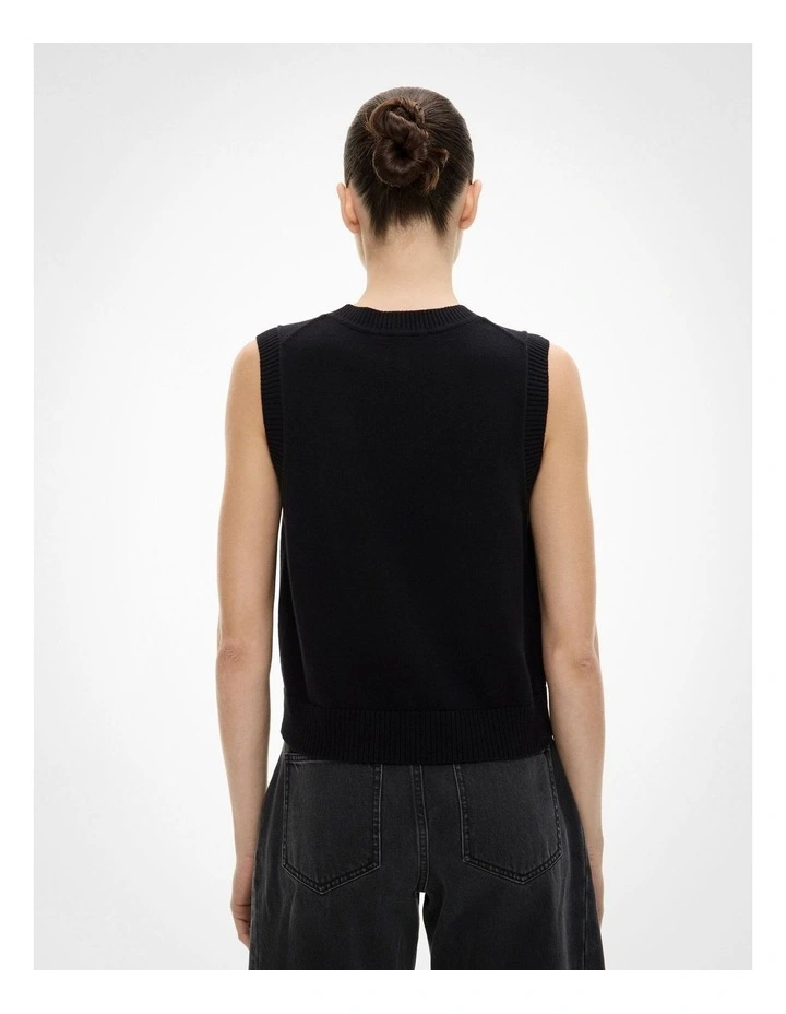 Knit Button Tank Top in Black image 4