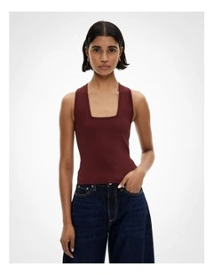 Compact Square Neck Tank Top in Bordeaux
