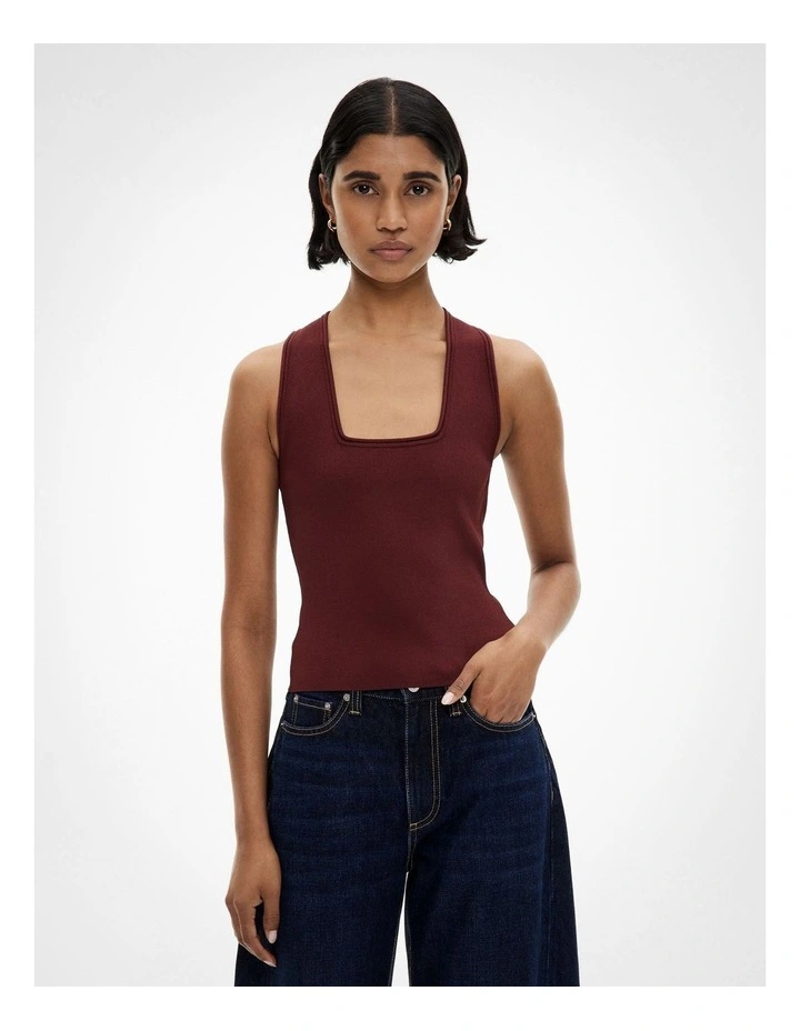 Compact Square Neck Tank Top in Bordeaux image 1