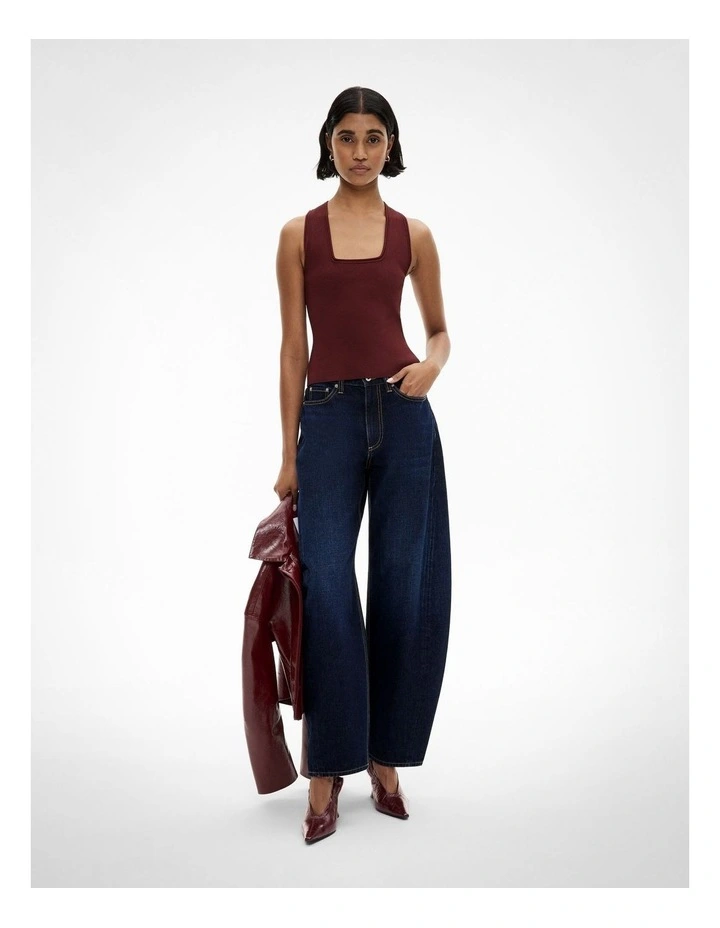 Compact Square Neck Tank Top in Bordeaux image 2