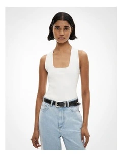 Compact Square Neck Tank Top in Fresh White