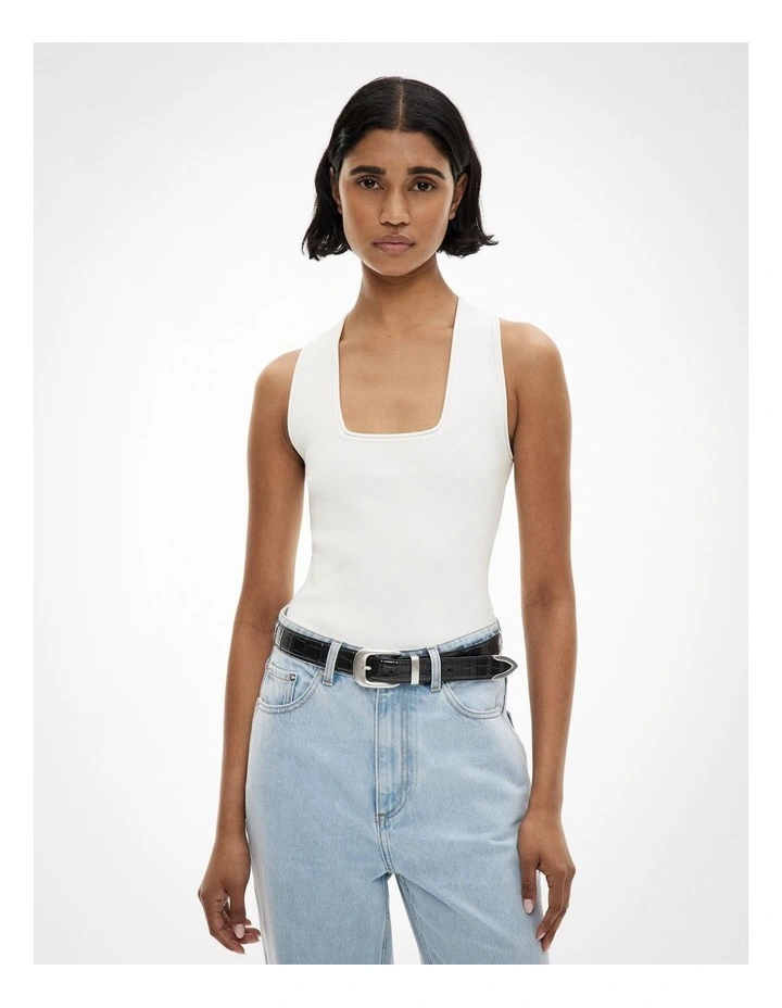 Compact Square Neck Tank Top in Fresh White image 1